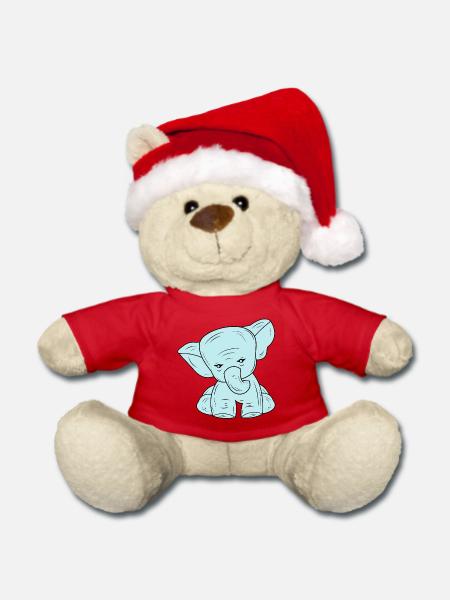 Blaue Linie zeichnender Elefanten - Weihnachtsteddy - Rot