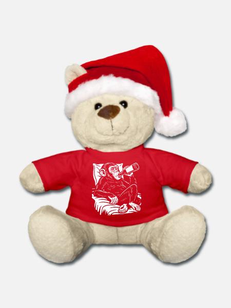 Cheeky Chimp schlürft Bier - Weihnachtsteddy - Rot