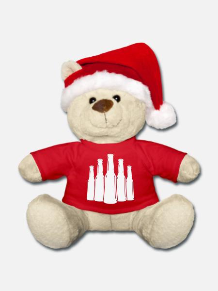 Bierflaschen Silhouette - Weihnachtsteddy - Rot