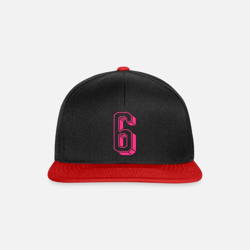 Zahl Sechs - Nummer 6 pink Mädchen Trikotnummer - Snapback Cap - Schwarz/Rot