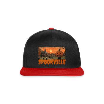 Vintage Halloween Shirt, Spooky Village T-Shirt - Snapback Cap - Schwarz/Rot - Vorne