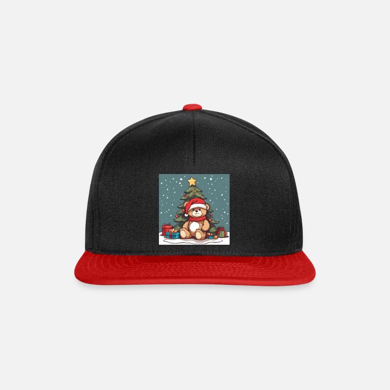 Teddy bear under a decorated Christmas tree - Snapback Cap - black/red