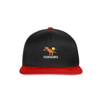 Tennis Dino Saurus Funny Dino - Snapback Cap - Schwarz/Rot - Vorne