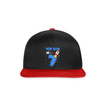 Rakete Astronaut 7. Geburtstag 7 Jahre Weltraum - Snapback Cap - Schwarz/Rot - Vorne