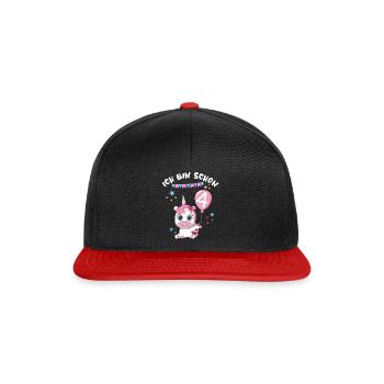 Ich bin schon 4 Einhorn Geburtstag Luftballon Süß - Snapback Cap - Schwarz/Rot - Vorne