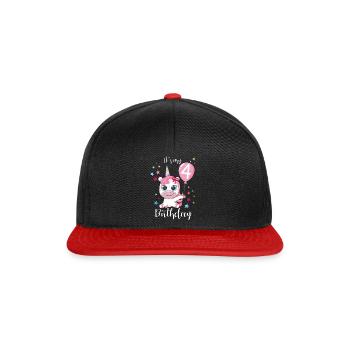 Ich bin schon 4 Einhorn Geburtstag Luftballon Süß - Snapback Cap - Schwarz/Rot - Vorne