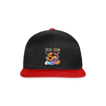 5. Geburtstag Ich Bin 5 Dinosaurier T-Rex Dino - Snapback Cap - Schwarz/Rot - Vorne