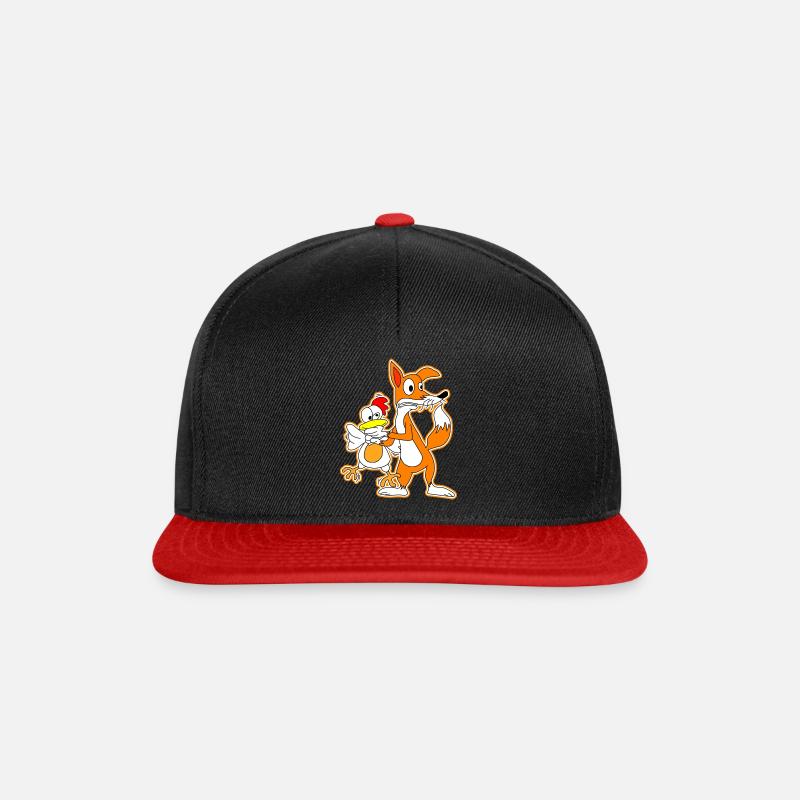 Fuchs Huhn Henne Gans Comic Cartoon Geschenk - Snapback Cap - Schwarz/Rot