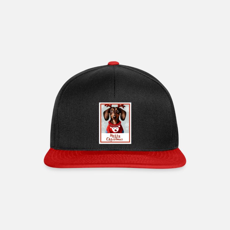 Portrait d’un teckel dans un pull de Noël rouge - Casquette snapback - noir/rouge