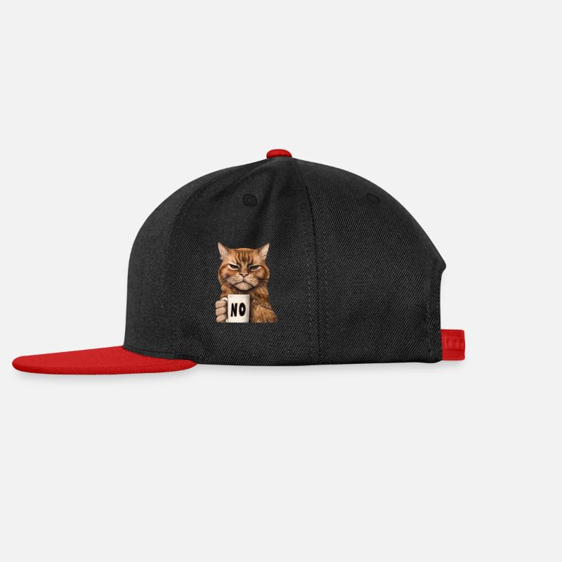 Grumpy funny cat with coffee cup says no - Snapback Cap - black/red