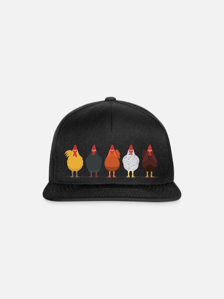 Hühner Henne Hahn Gockel - Snapback Cap - Schwarz/Schwarz