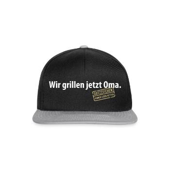 Wir grillen jetzt Oma Satzzeichen Komma Leben Omi - Snapback Cap - Schwarz/Grau - Vorne