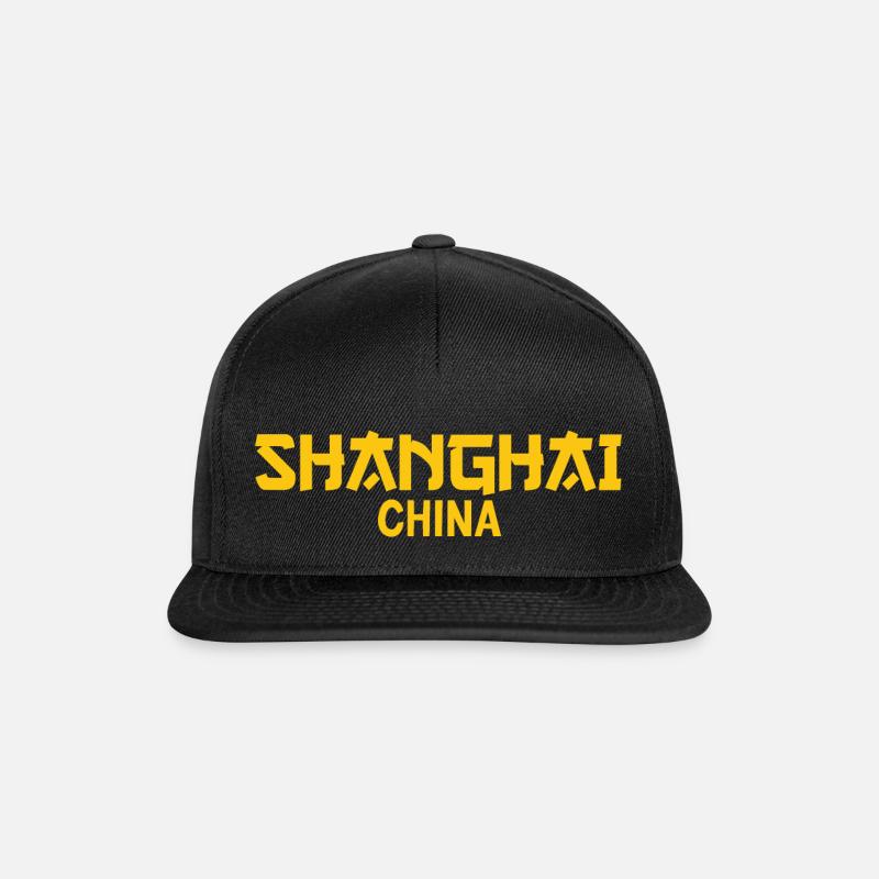 Shanghai China Text Amber - Snapback Cap - black/black