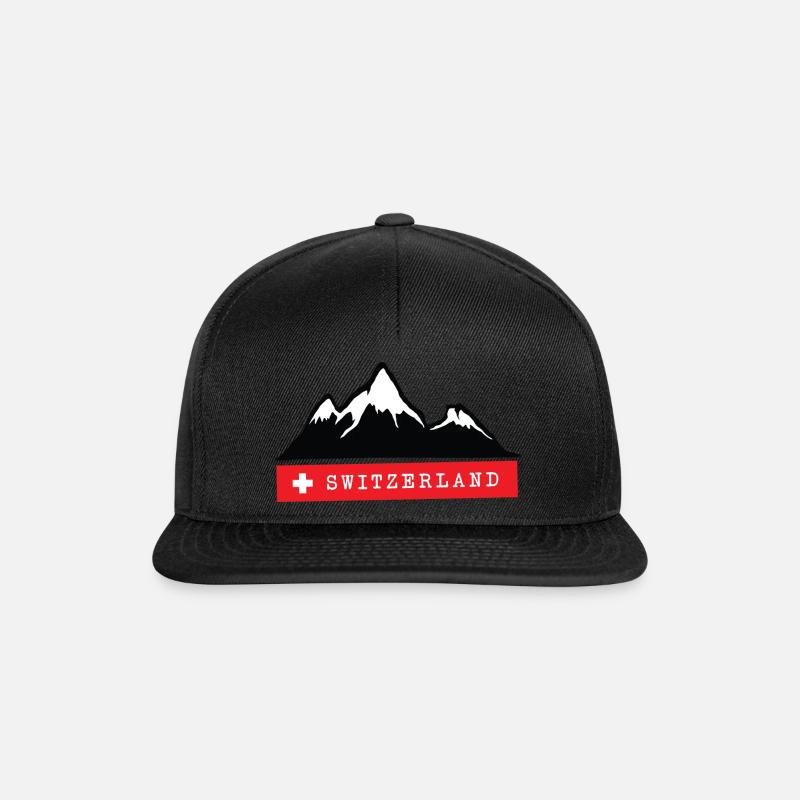 Schweizer Berge - Switzerland Alps - Alpen - Snapback Cap - Schwarz/Schwarz