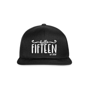15. Geburtstag Frauen Hallo Fünfzehn Est. 2008 - Snapback Cap - Schwarz/Schwarz - Vorne