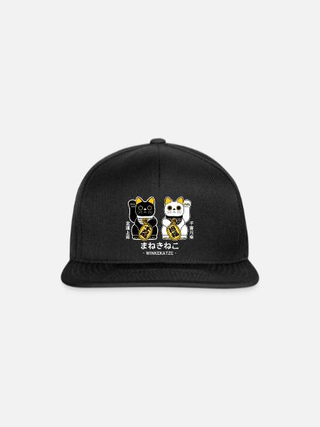Manekineko - Winkekatze - Snapback Cap - Schwarz/Schwarz