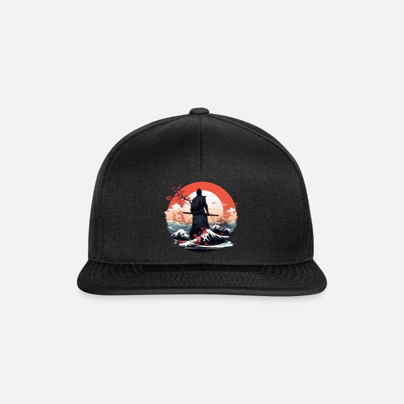 Samurai mit Katana - Snapback Cap - Schwarz/Schwarz