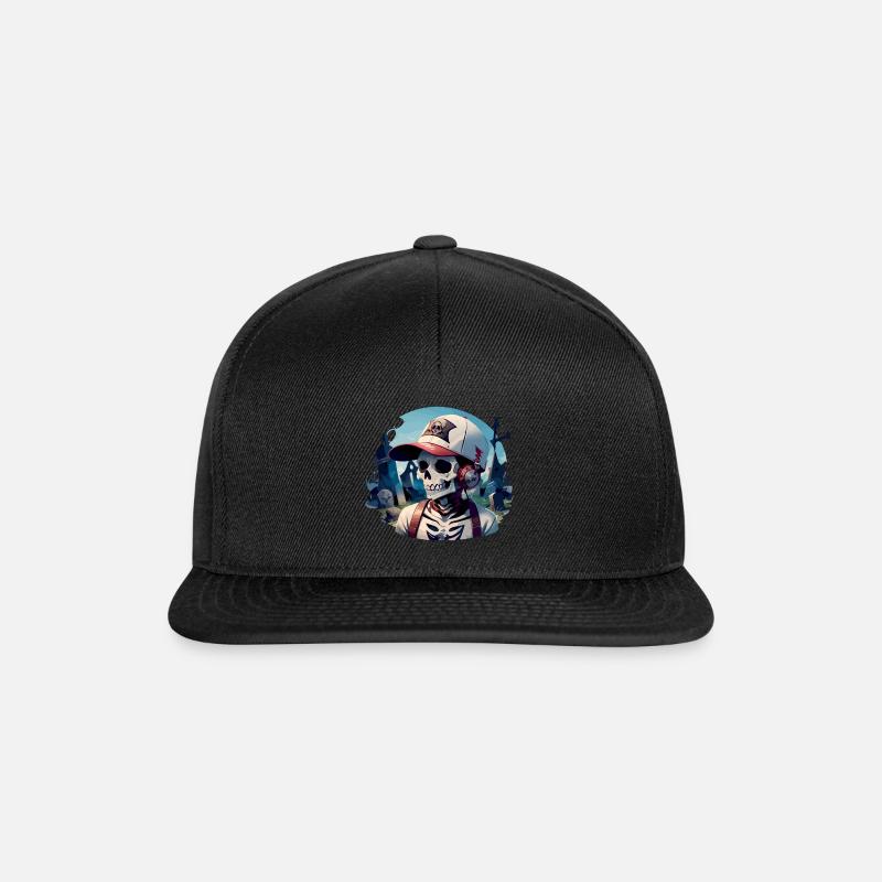 Friedhofsschädel mit Kopfhörern - Snapback Cap - Schwarz/Schwarz