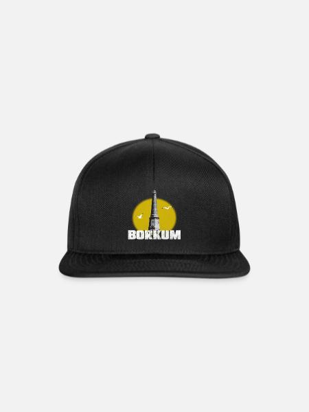 Borkum Neuer Leuchtturm weiss mit Sonne Shirt - Snapback Cap - Schwarz/Schwarz