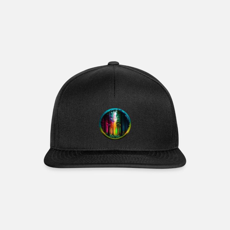 Blick in Wald bunt kreisrund freigestellt - Snapback Cap - Schwarz/Schwarz