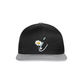 Buchstabe i Gänseblümchen Herz - Snapback Cap - Schwarz/Grau - Vorne