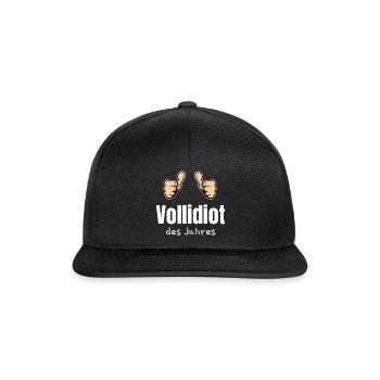 Vollidiot des Jahres Trottel Dulli Geschenk Daumen - Snapback Cap - Schwarz/Schwarz - Vorne