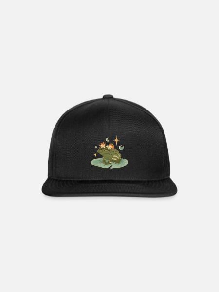 Frosch Aufdruck - Snapback Cap - Schwarz/Schwarz