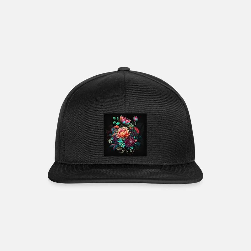 Botanicals Flower Pattern - Snapback Cap - black/black