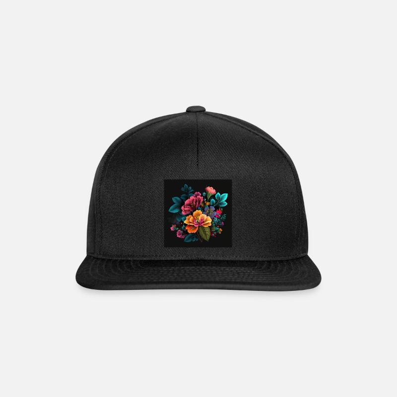 Botanicals Flower Pattern - Snapback Cap - black/black