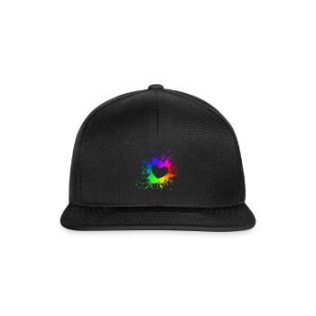 LGBT Splash Herz CSD Gay Pride Regenbogen - Snapback Cap - Schwarz/Schwarz - Vorne