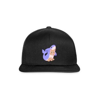 Süße Katze im Hai Kostüm Shirt Geschenk Katzen - Snapback Cap - Schwarz/Schwarz - Vorne