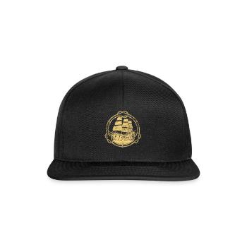 Schiff Segelschiff Boot Pirat Piraterie Retro - Snapback Cap - Schwarz/Schwarz - Vorne