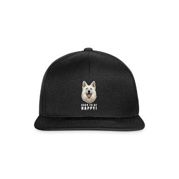 Weisser Schweizer Schäferhund | Born to be Happy - Snapback Cap - Schwarz/Schwarz - Vorne
