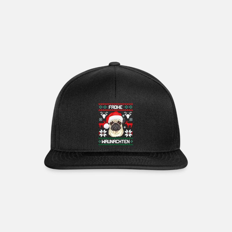Mops Frohe Waunachten - Snapback Cap - Schwarz/Schwarz