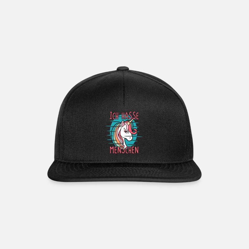 Einhorn - Ich hasse Menschen - Snapback Cap - Schwarz/Schwarz