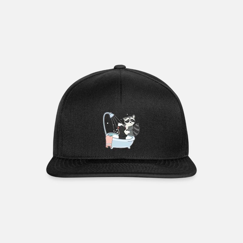Waschbär Stinktier Waschen - Snapback Cap - Schwarz/Schwarz