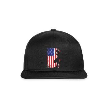 Amerikanischer Cowboy mit Flagge der USA - Snapback Cap - Schwarz/Schwarz - Vorne