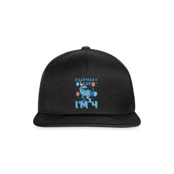 Boy Age 4 Year Old Cute Birth Born Roar Dinosaur - Snapback Cap - Schwarz/Schwarz - Vorne