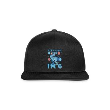 Boy Age 6 Year Old Cute Birth Born Roar Dinosaur - Snapback Cap - Schwarz/Schwarz - Vorne