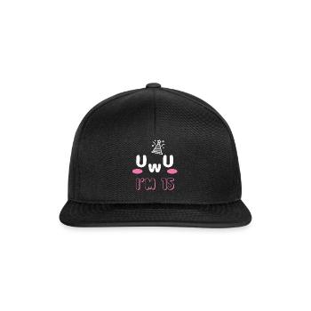 OwO UwU Face Age 15 Year Old Anime Aesthetic Otaku - Snapback Cap - Schwarz/Schwarz - Vorne