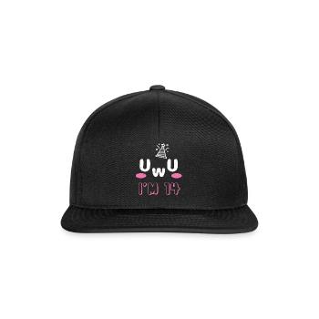 OwO UwU Face Age 14 Year Old Anime Aesthetic Otaku - Snapback Cap - Schwarz/Schwarz - Vorne
