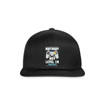 Gamer Boy Video Game Lover Age 10 Level Unlocked - Snapback Cap - Schwarz/Schwarz - Vorne