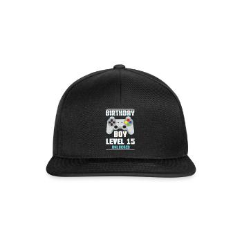 Gamer Boy Video Game Lover Age 15 Level Unlocked - Snapback Cap - Schwarz/Schwarz - Vorne