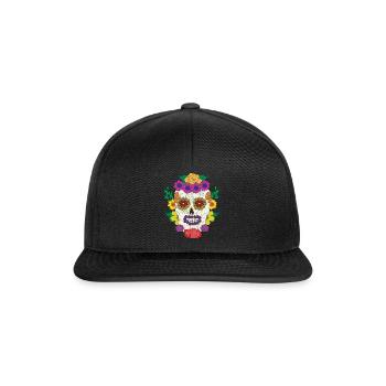Sugar Bone Halloween Muertos Day Of Dead Flower - Snapback Cap - black/black - Front