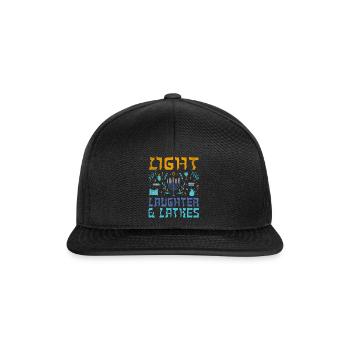 Light Latkes Jewish Christmas Jew Hanukkah Pattern - Snapback Cap - black/black - Front
