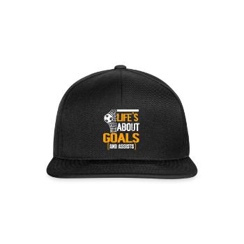 Im Leben geht es um Tore und Vorlagen Futbol Fußball - Snapback Cap - Schwarz/Schwarz - Vorne