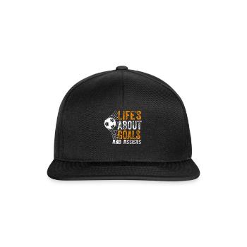 Im Leben geht es um Tore und Vorlagen Futbol Fußball - Snapback Cap - Schwarz/Schwarz - Vorne