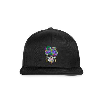 Mardi Gras Costume Dia De Los Muertos Flower Sugar - Snapback Cap - black/black - Front