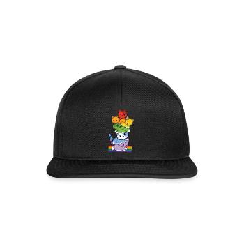 LGBTQ Katze Regenbogen Flagge Gay Pride LGBT Pride Monat - Snapback Cap - Schwarz/Schwarz - Vorne