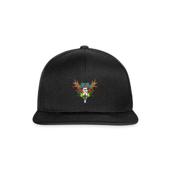 Büffel Blumen Muertos Tag der Toten Halloween - Snapback Cap - Schwarz/Schwarz - Vorne